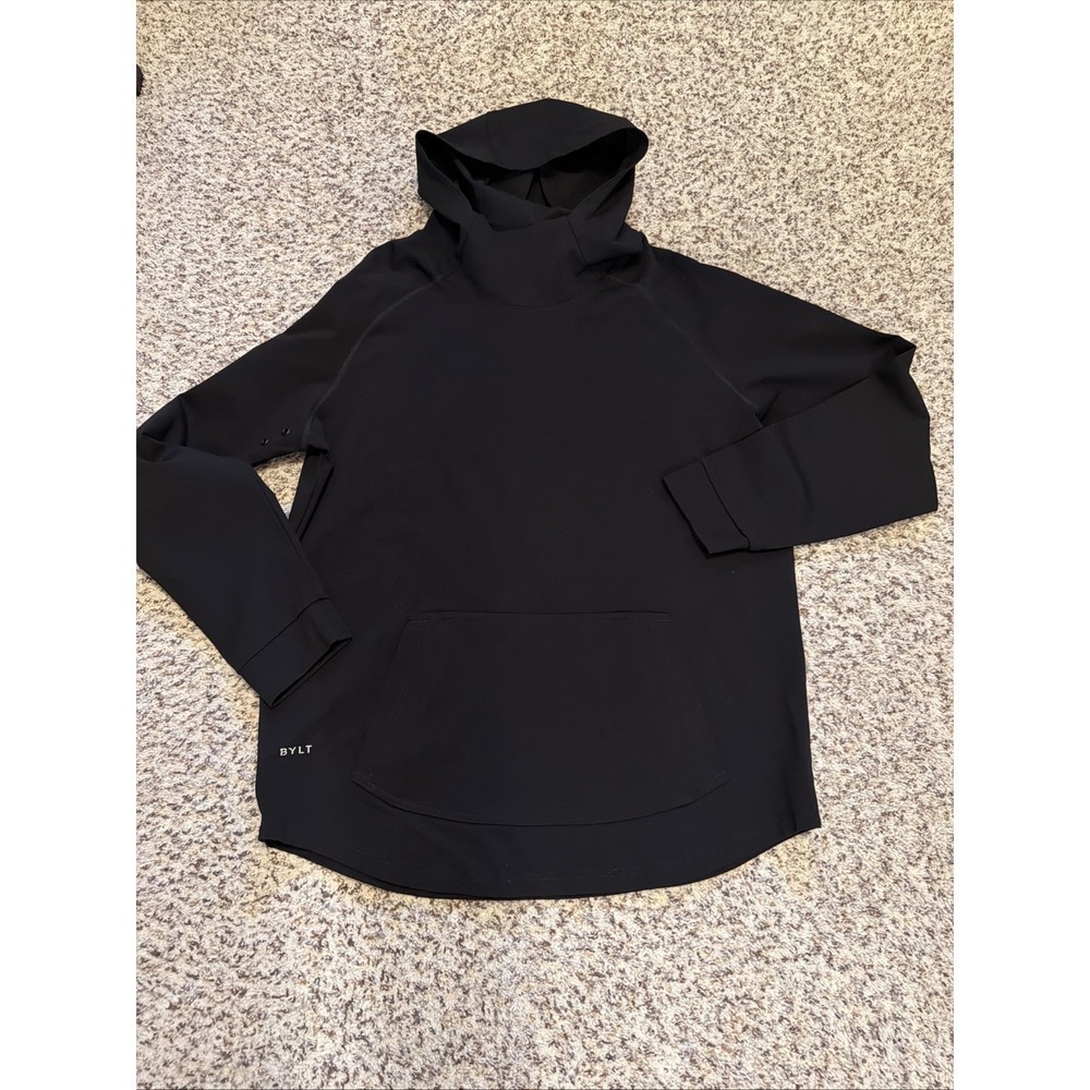 BYLT Hoodie Mens L Black Pullover Lightweight Stretch Tagless Jersey Crewneck